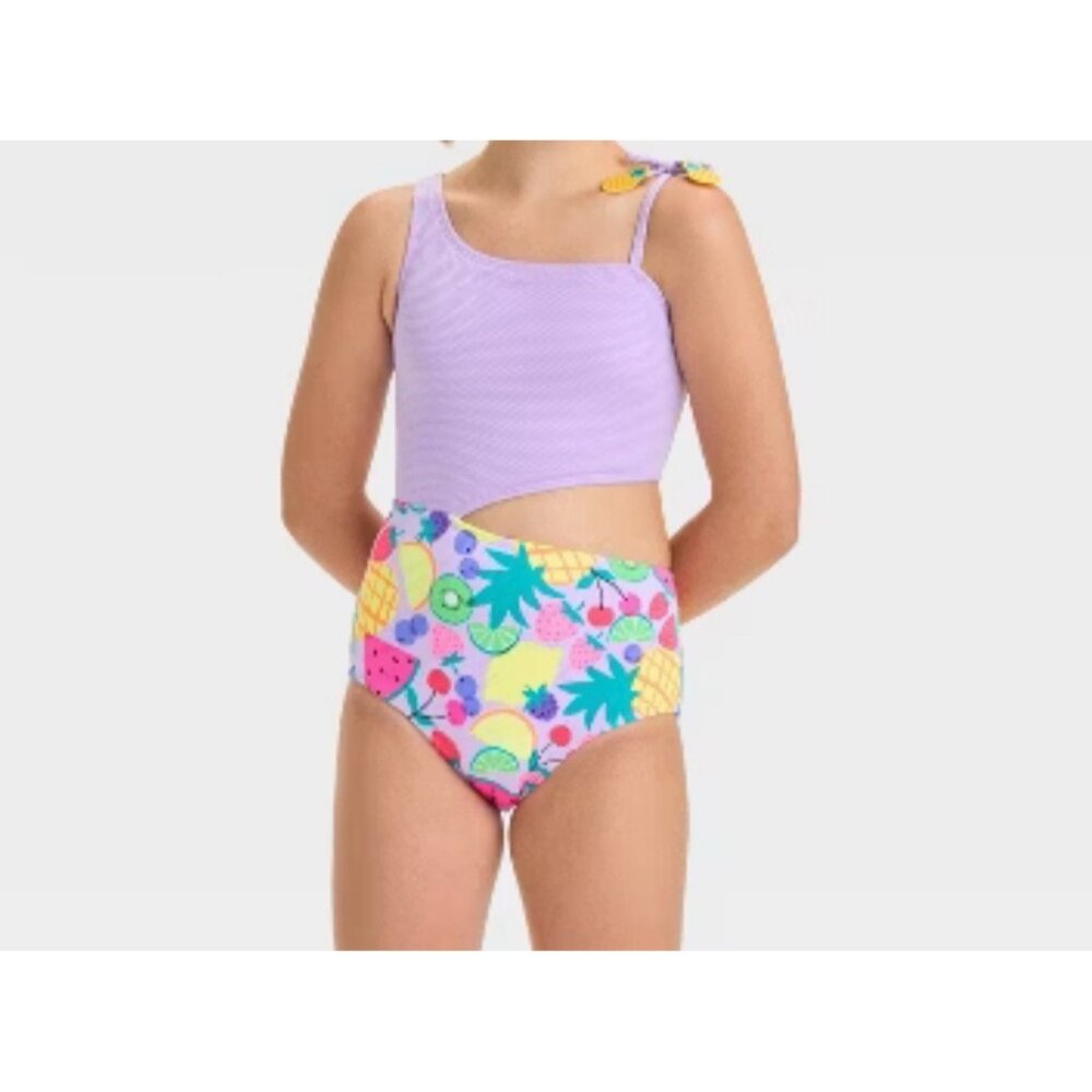 Girls Fruit Printed One Piece One Shoulder Swimsuit Cat & Jack Size M (8)